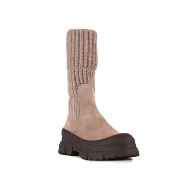 Shop Brunello Cucinelli Suede Chelsea Boot With Virgin Wool Cashmere And Silk Knit Insert In Beige
