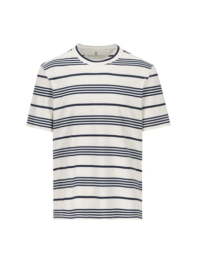 Shop Brunello Cucinelli T-shirt And Polo In Off White/denim/anthracite
