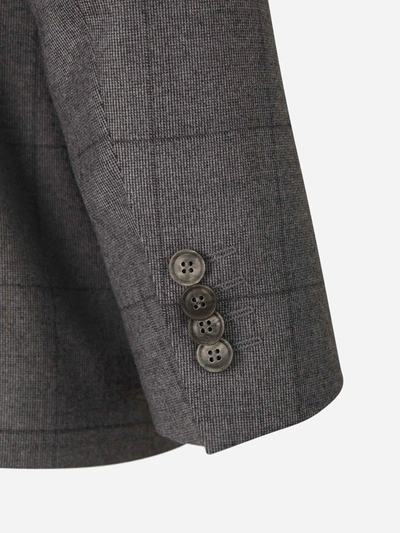 Shop Canali Check Motif Suit In Stone Grey