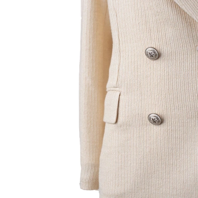 Shop Circolo 1901 Mixed Fabric Double-breasted Jacket In Beige