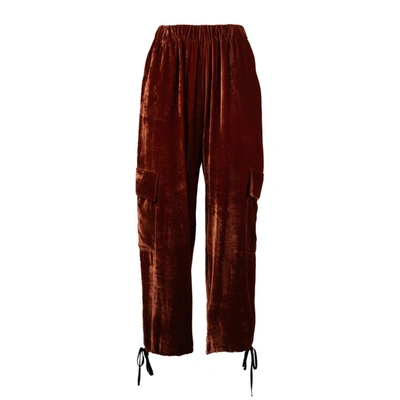 Shop Erika Cavallini Velvet Cargo Pants In Brown