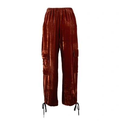 Shop Erika Cavallini Velvet Cargo Pants In Brown