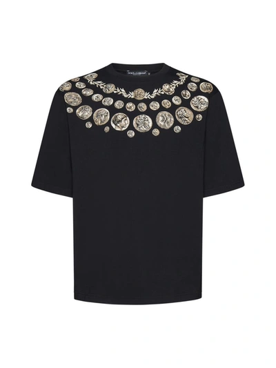 Shop Dolce & Gabbana T-shirts And Polos In Monete Fdo Nero