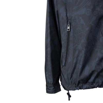 Shop Etro Blue Patterned Windbreaker Jacket