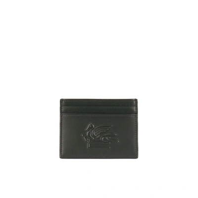 Shop Etro Green Embossed Logo Card Holder