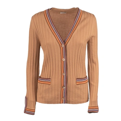 Shop Etro Ribbed Cardigan With Stripes In Brown