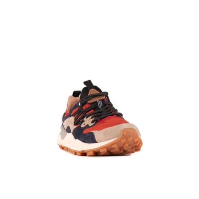 Shop Flower Mountain Yamano 3 Grey And Red Suede And Technical Fabric Sneakers In Multicolor