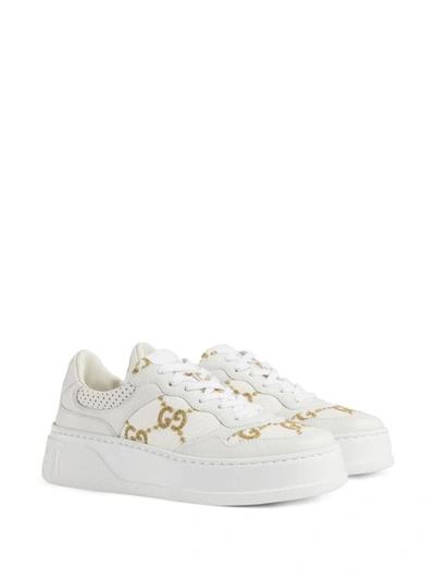 Gucci Gg Panelled Leather Sneakers In White