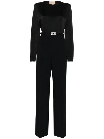 Shop Gucci Belted Long Jumpsuit In Black