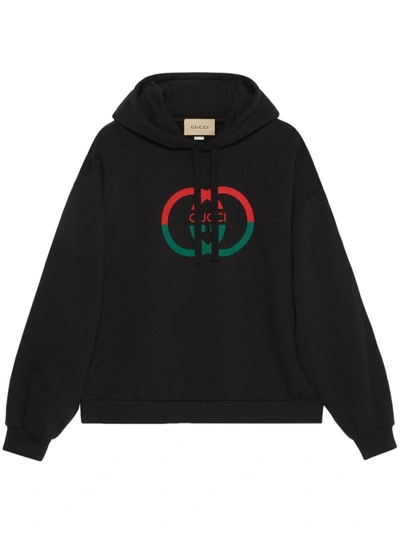 Shop Gucci Logo Cotton Hoodie In Black