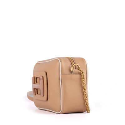 Shop Hogan Camera Bag Shoulder Bag In Ginger Grained Leather In Beige