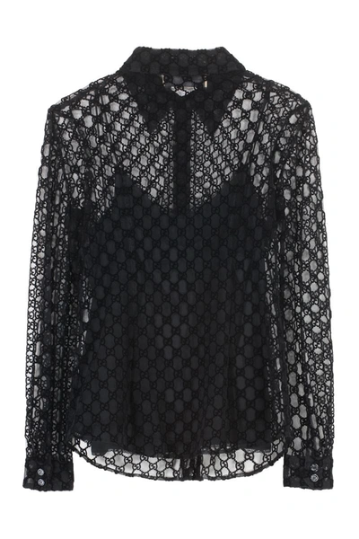 Shop Gucci Tulle Shirt In Black