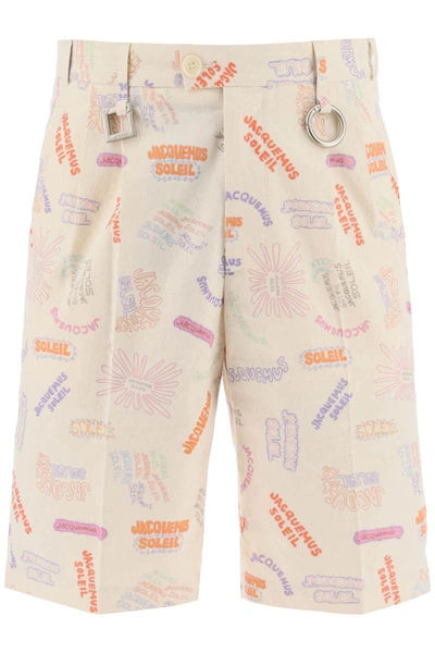 Shop Jacquemus All-over Logo Lettering Shorts In Multicolor
