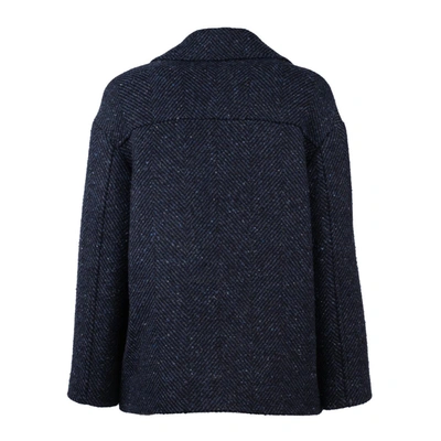 Shop Mouche Double-breasted Herringbone Jacket In Blue