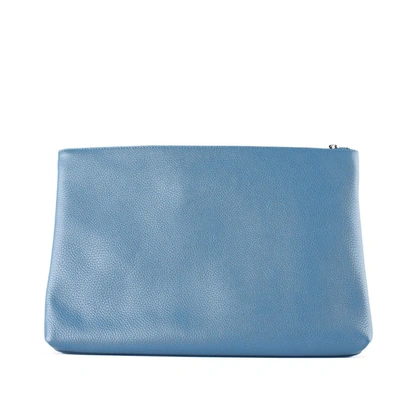 Shop Orciani Navy Blue Leather Clutch Bag In Azure