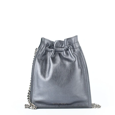 Shop Orciani Titanium Leather Mini Pouch Bag In Gray
