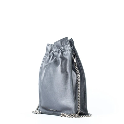 Shop Orciani Titanium Leather Mini Pouch Bag In Gray