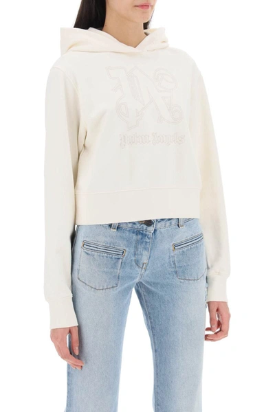 Shop Palm Angels Cropped Hoodie With Monogram Embroidery In Multicolor