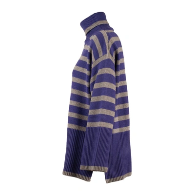 Shop R.m. Knitwear Striped Turtleneck Sweater In Gray, Purple