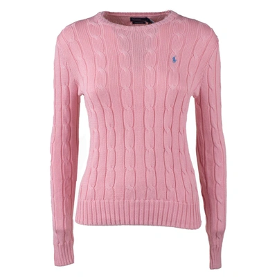 Shop Ralph Lauren Plaited Cotton Crewneck Pullover In Pink