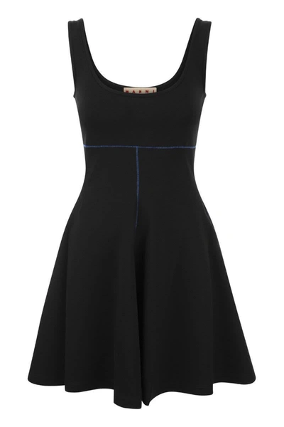 Shop Marni Short Dress In Stretch Fabric In Black