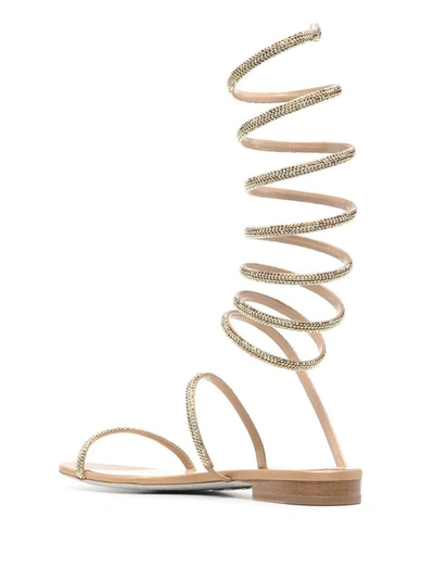 René Caovilla Rene Flat Crystal-embellished Sandals In Golden