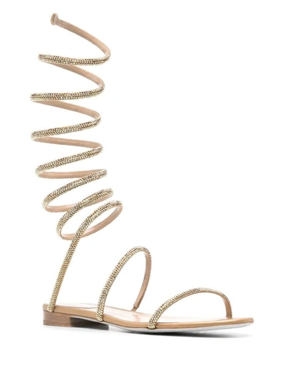 René Caovilla Rene Flat Crystal-embellished Sandals In Golden