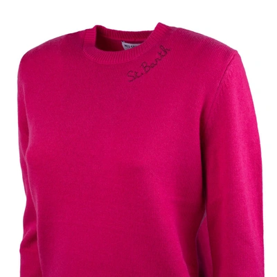 Saint Barth Fuchsia Crewneck Sweater With St. Barth Embroidery In Pink