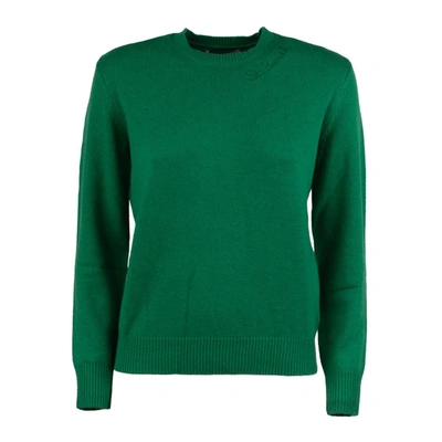 Shop Saint Barth Green Crewneck Sweater With St. Barth Embroidery