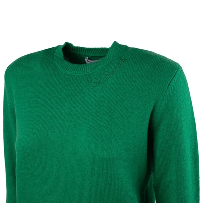 Shop Saint Barth Green Crewneck Sweater With St. Barth Embroidery