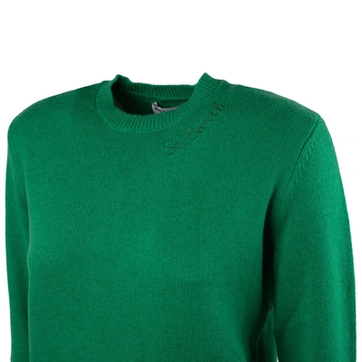 Saint Barth Green Crewneck Sweater With St. Barth Embroidery In Green
