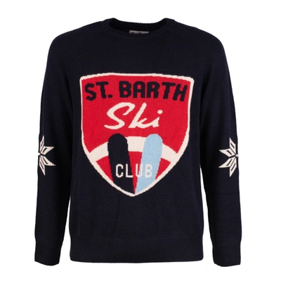 Shop Saint Barth St. Barth Ski Club Jacquard Print Crewneck Sweater In Blue