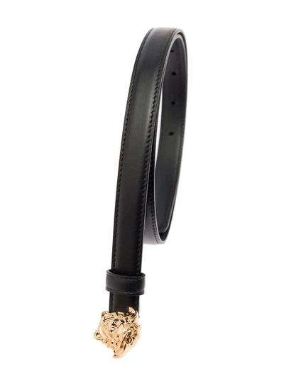 Shop Versace Medusa Black Leather Belt With  Logo Buckle  Woman