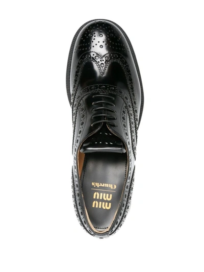 Shop Miu Miu Logo-detail Leather Brogues In Nero