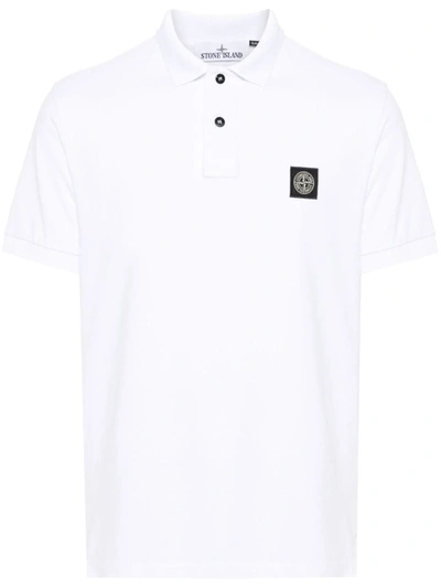 Shop Stone Island Logo Cotton Polo Shirt In White