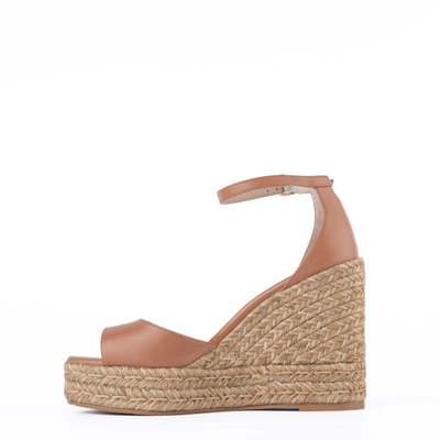 Stuart Weitzman Nudista Leather Ankle-strap Wedge Espadrilles In Brown