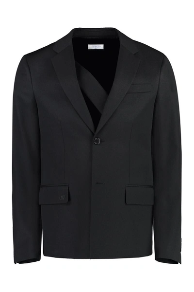 Shop Off-white Single-breasted Virgin Wool Jacket In Black