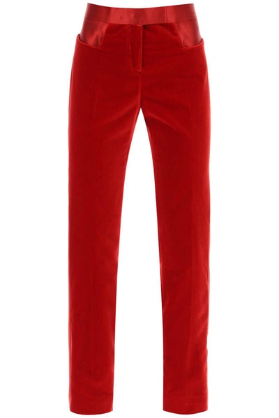 Shop Tom Ford Velvet Pants With Satin Bands In Red