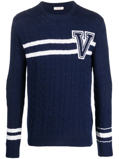 Shop Valentino Sweaters In Blu/avorio