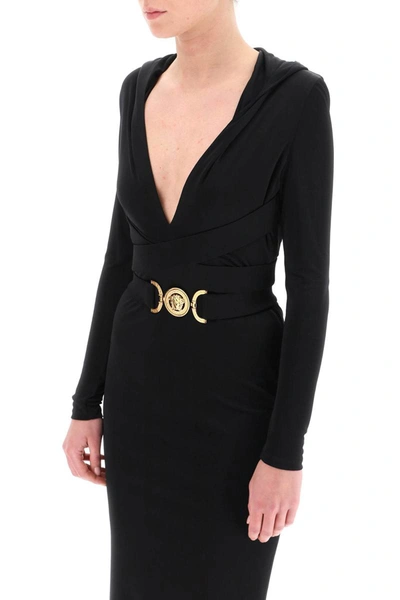 Shop Versace 'medusa Biggie' Hooded Jersey Dress In Black