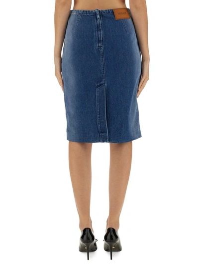 Shop Versace Cotton Denim Skirt In Blue