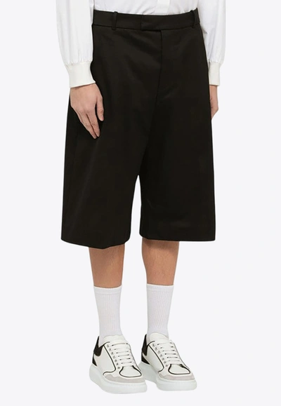 Alexander Mcqueen 4-pocketed Wide Leg Cotton Shorts In Black