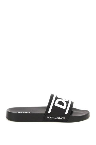 Shop Dolce & Gabbana Logo Rubber Slides Men In Black