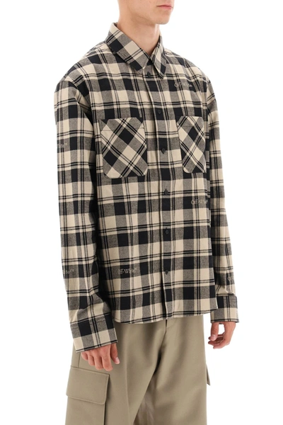 Shop Off-white Flannel Shirt With Logoed Check Motif Men In Multicolor