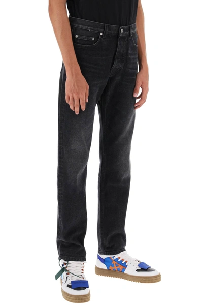 Shop Off-white Regular Fit Jeans With Vintage Wash Men In Gray
