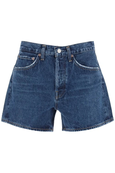 Shop Agolde Parker Long Denim Shorts In Blue