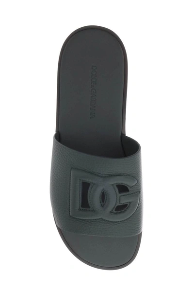 Shop Dolce & Gabbana Cut-out Logo Leather Slides In Green