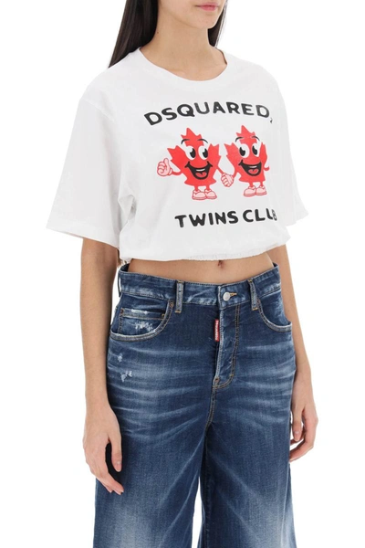 Shop Dsquared2 Cropped T-shirt With Twins Club Print In White