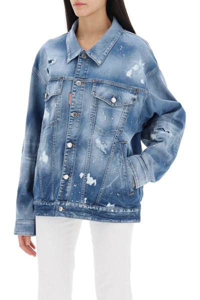 Shop Dsquared2 Medium Ice Spots Wash Denim Jacket In Blue