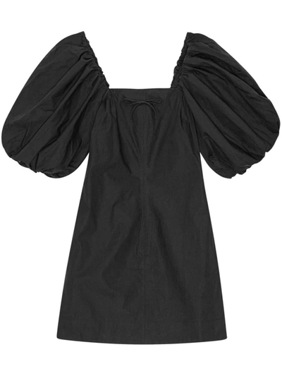 Shop Ganni Organic Cotton Mini Dress In Black